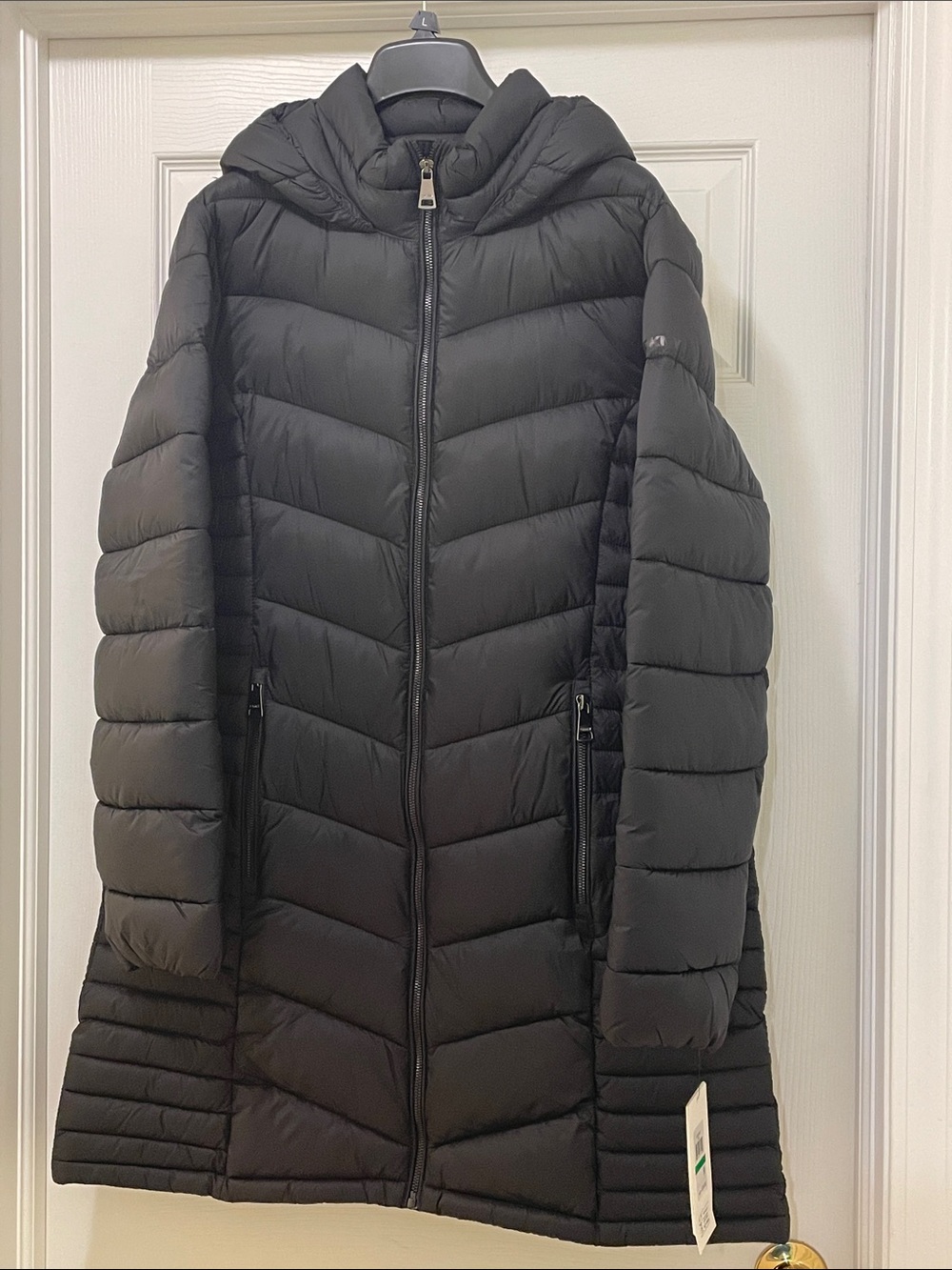 Long Black Hooded Quilted Puffer Coat